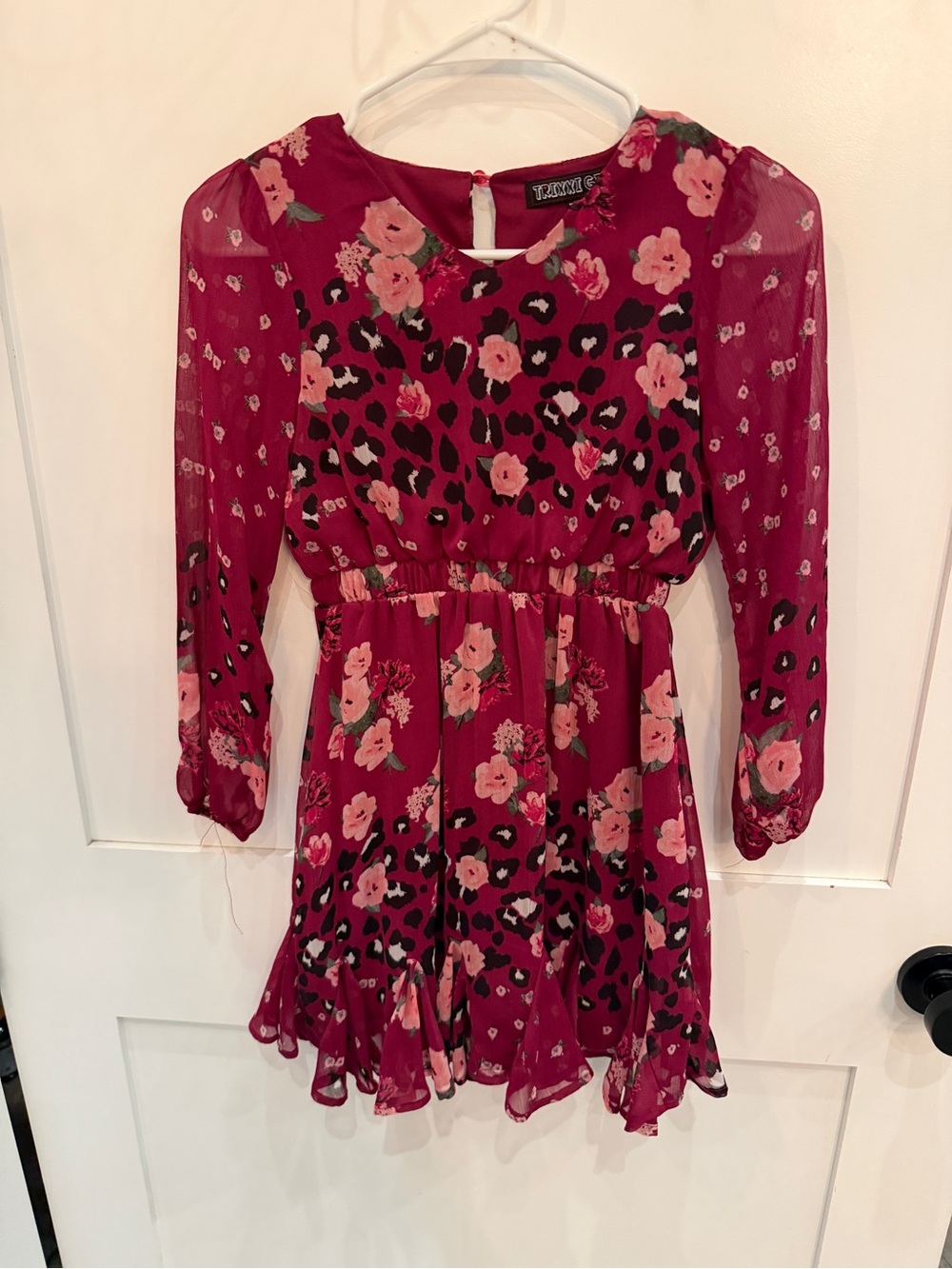 Girls size M 8 Dress- Burgundy Animal Print Floral by Trixxi Girl